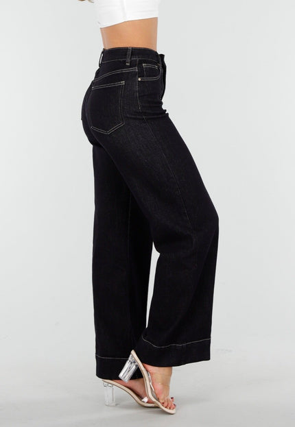 SALE30 Hoge Taille Jeans in Donkerblauw Stretch Denim