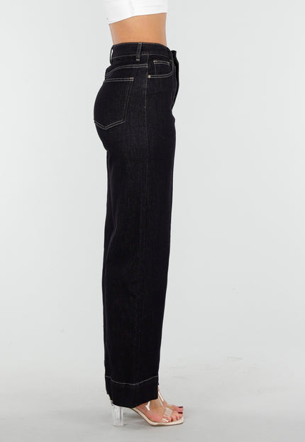 SALE30 Hoge Taille Jeans in Donkerblauw Stretch Denim