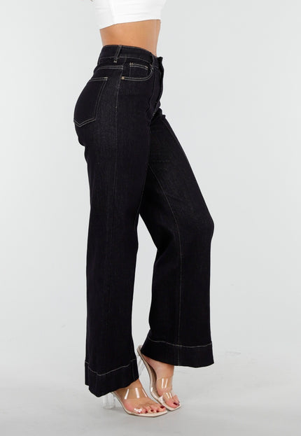 SALE30 Hoge Taille Jeans in Donkerblauw Stretch Denim