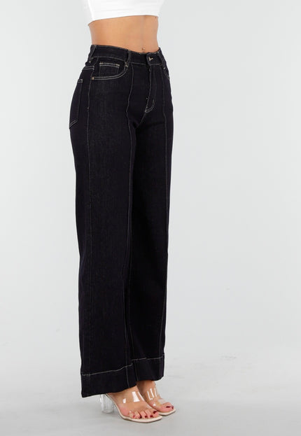 SALE30 Hoge Taille Jeans in Donkerblauw Stretch Denim