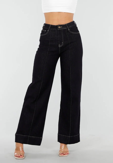 SALE30 Hoge Taille Jeans in Donkerblauw Stretch Denim