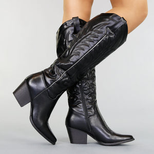 SALE30 Hoge Zwarte Cowboylaarzen met Stiksels