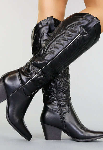 SALE30 Hoge Zwarte Cowboylaarzen met Stiksels