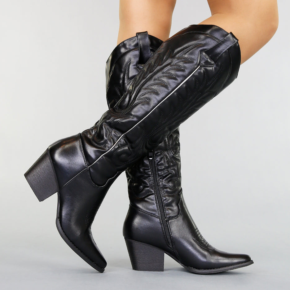 SALE30 Hoge Zwarte Cowboylaarzen met Stiksels