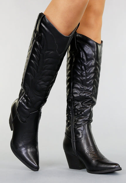 SALE30 Hoge Zwarte Cowboylaarzen met Stiksels