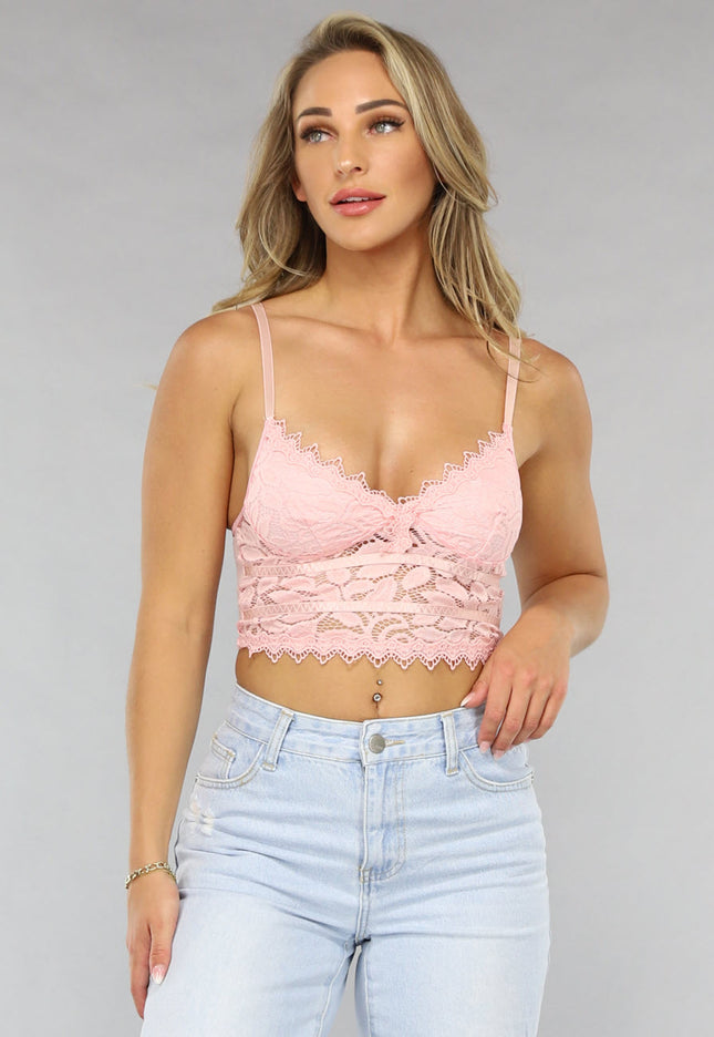 SALE30 Kanten Crop Top in Babyroze