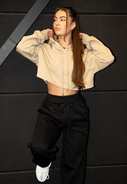 SALE30 Khaki Cropped Sweater met Capuchon