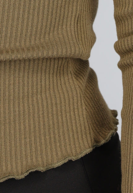 SALE30 Khaki Ribstof Top met Babylock