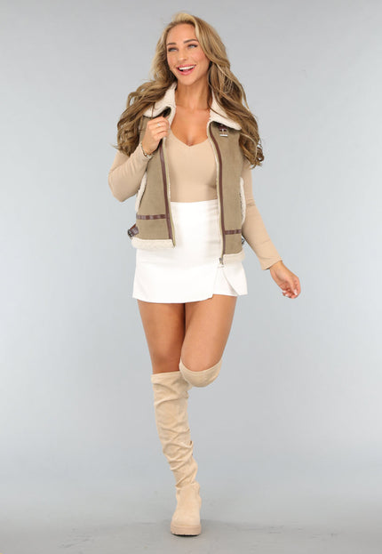 SALE30 Khaki Teddy Bodywarmer met Riempjes
