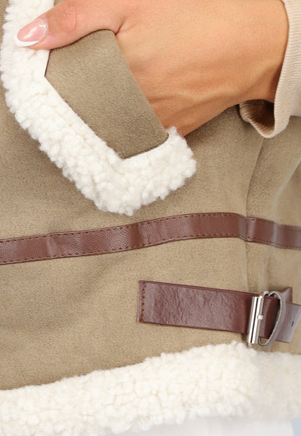 SALE30 Khaki Teddy Bodywarmer met Riempjes