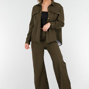 SALE30 Khaki Two Piece Set met Rechte Broek