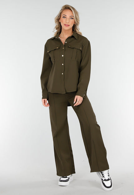 SALE30 Khaki Two Piece Set met Rechte Broek