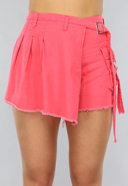 SALE30 Koraal Kleurige Overslag Skort met Gesp Detail