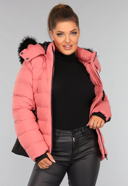 SALE30 Koraalkleurige Donsjas met Imitatiebont