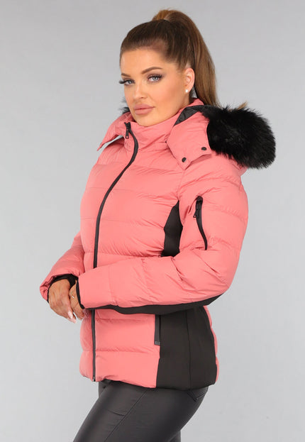 SALE30 Koraalkleurige Donsjas met Imitatiebont