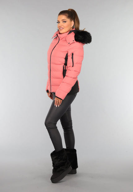 SALE30 Koraalkleurige Donsjas met Imitatiebont
