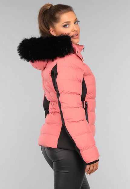 SALE30 Koraalkleurige Donsjas met Imitatiebont