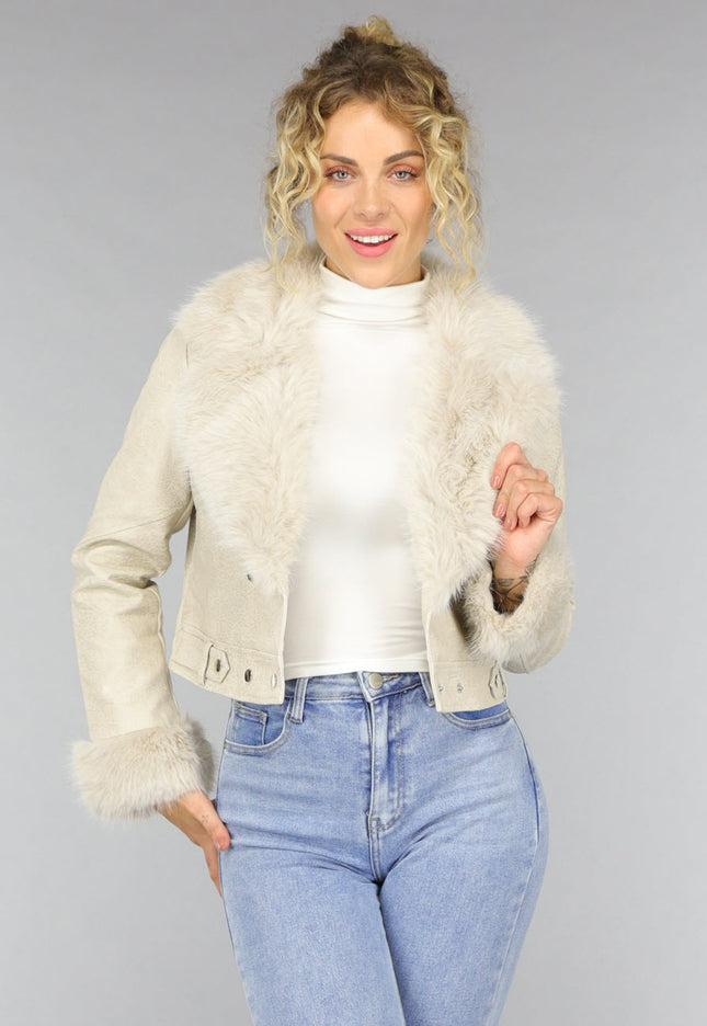SALE30 Kort Beige Faux Fur Jasje