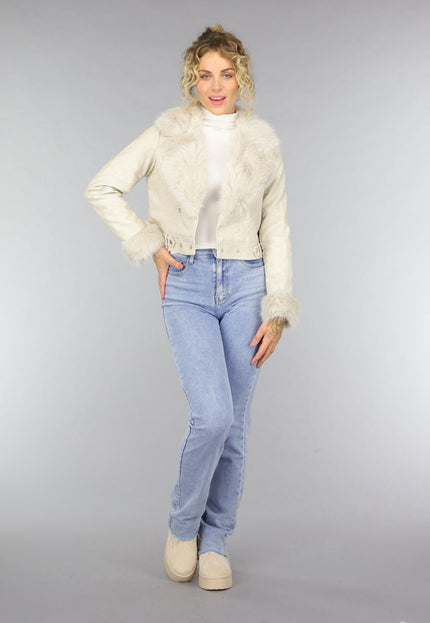 SALE30 Kort Beige Faux Fur Jasje
