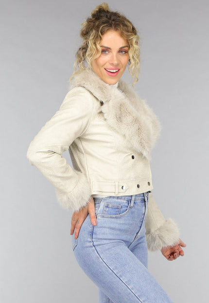 SALE30 Kort Beige Faux Fur Jasje