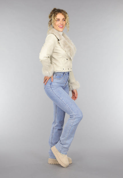 SALE30 Kort Beige Faux Fur Jasje