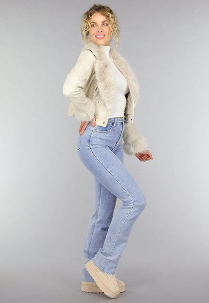 SALE30 Kort Beige Faux Fur Jasje