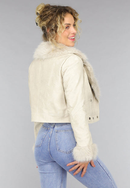 SALE30 Kort Beige Faux Fur Jasje