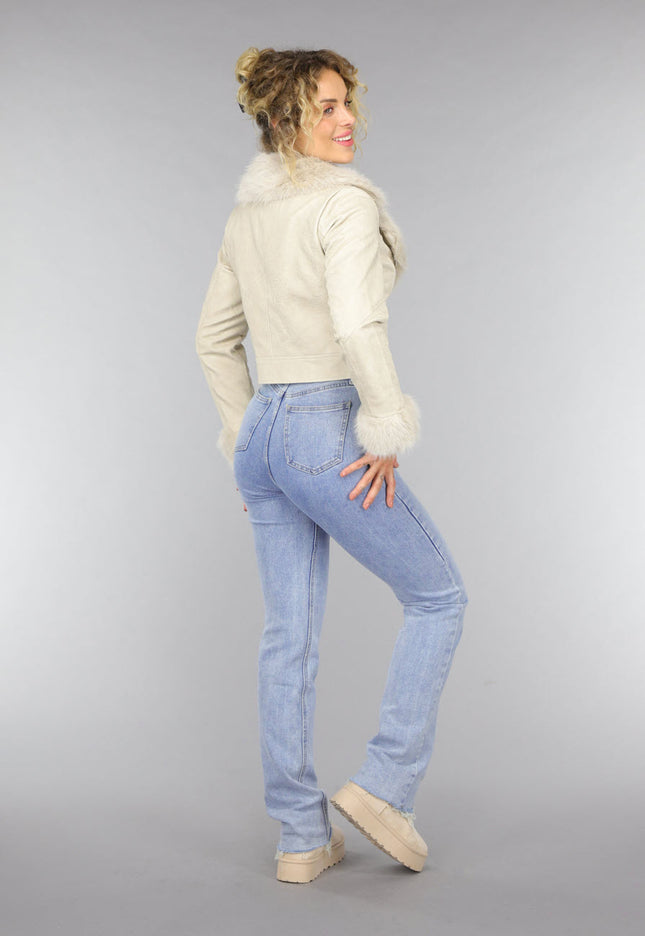 SALE30 Kort Beige Faux Fur Jasje