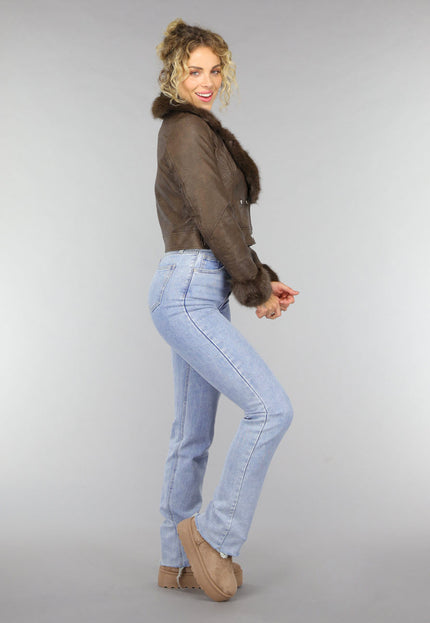 SALE30 Kort Bruin Jasje met Faux Fur Details