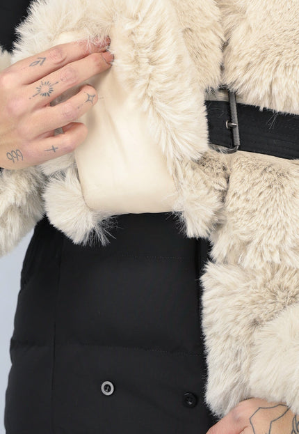 SALE30 Korte Zwarte Winterjas met Beige Bont