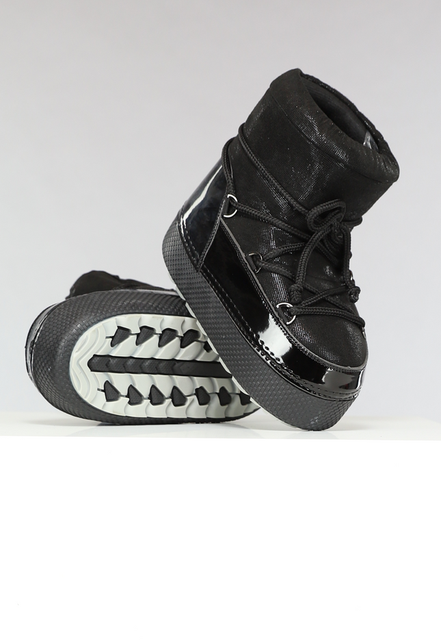 SALE30 Lage Zwarte Glitterende Snowboots met Lak Detail