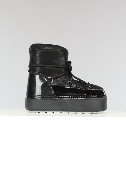 SALE30 Lage Zwarte Glitterende Snowboots met Lak Detail