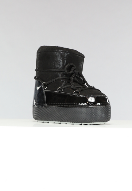 SALE30 Lage Zwarte Glitterende Snowboots met Lak Detail