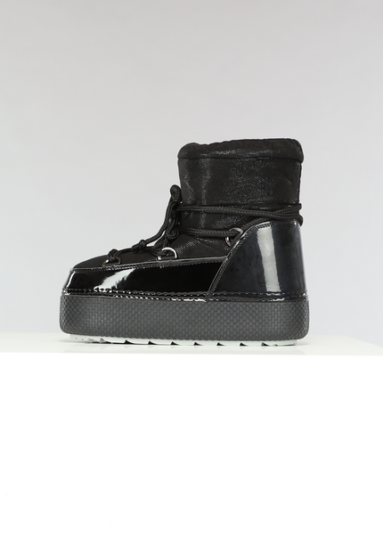 SALE30 Lage Zwarte Glitterende Snowboots met Lak Detail