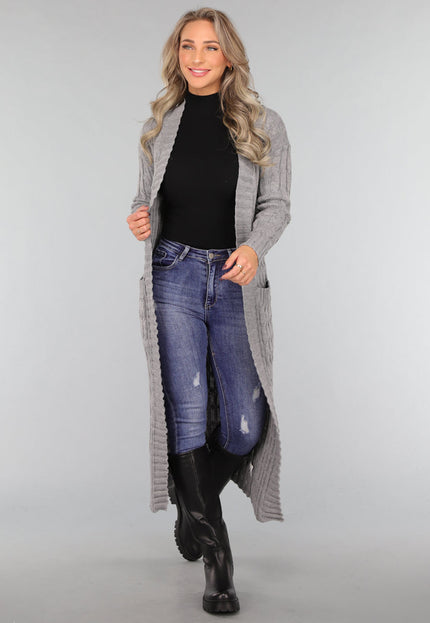 SALE30 Lang Grijs Vest met Zakken