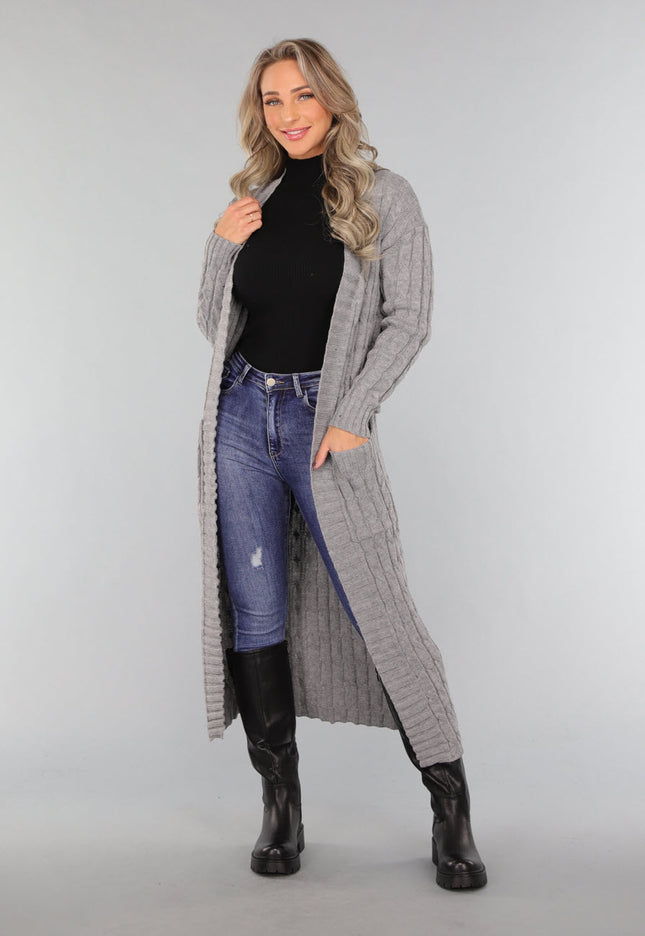 SALE30 Lang Grijs Vest met Zakken