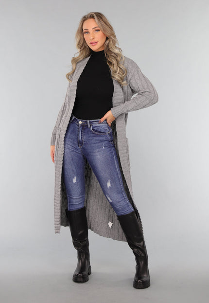 SALE30 Lang Grijs Vest met Zakken