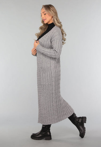 SALE30 Lang Grijs Vest met Zakken