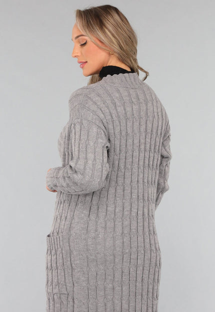 SALE30 Lang Grijs Vest met Zakken