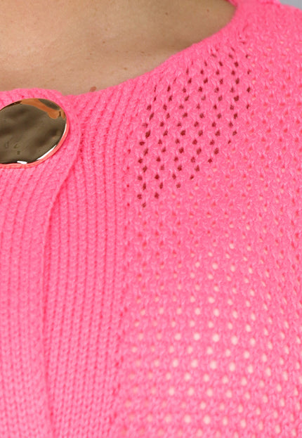 SALE30 Lang Roze Gebreid Vest met Statement Knopen