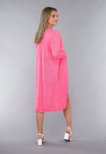 SALE30 Lang Roze Gebreid Vest met Statement Knopen
