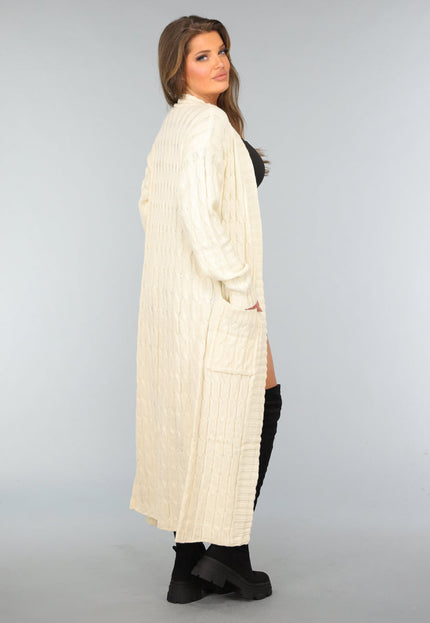 SALE30 Lange Beige Gebreide Cardigan met Zakken