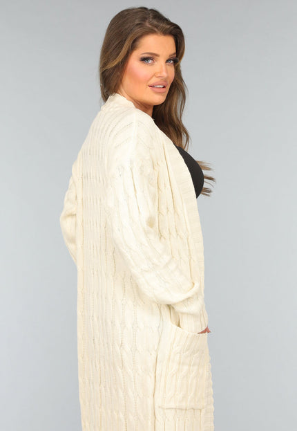 SALE30 Lange Beige Gebreide Cardigan met Zakken