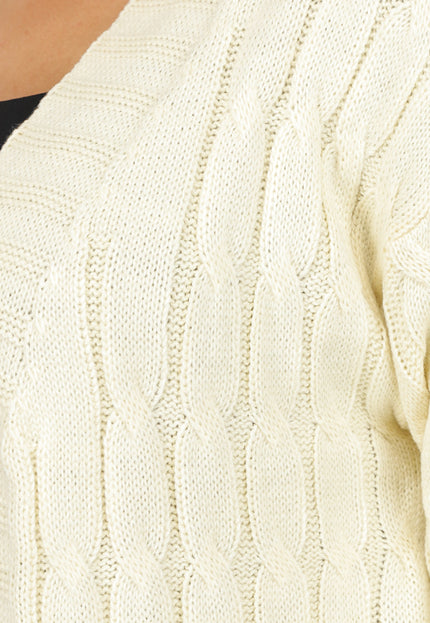 SALE30 Lange Beige Gebreide Cardigan met Zakken