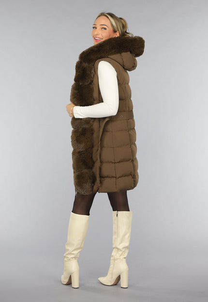 SALE30 Lange Faux Fur Camel Bodywarmer met Riem