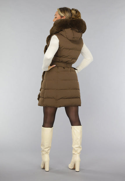 SALE30 Lange Faux Fur Camel Bodywarmer met Riem