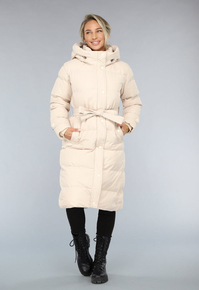 SALE30 Lange Gewatteerde Beige Winterjas