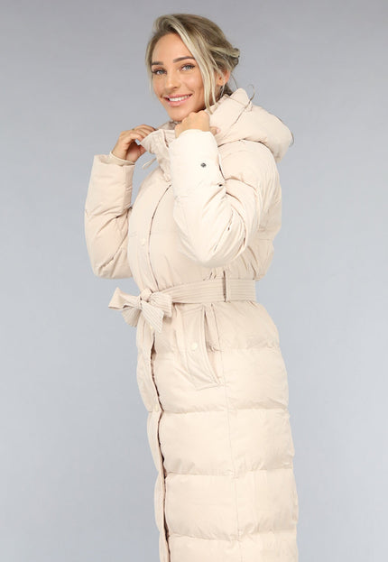 SALE30 Lange Gewatteerde Beige Winterjas