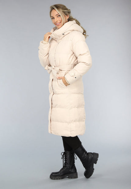 SALE30 Lange Gewatteerde Beige Winterjas