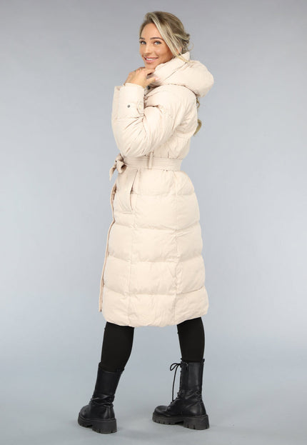 SALE30 Lange Gewatteerde Beige Winterjas